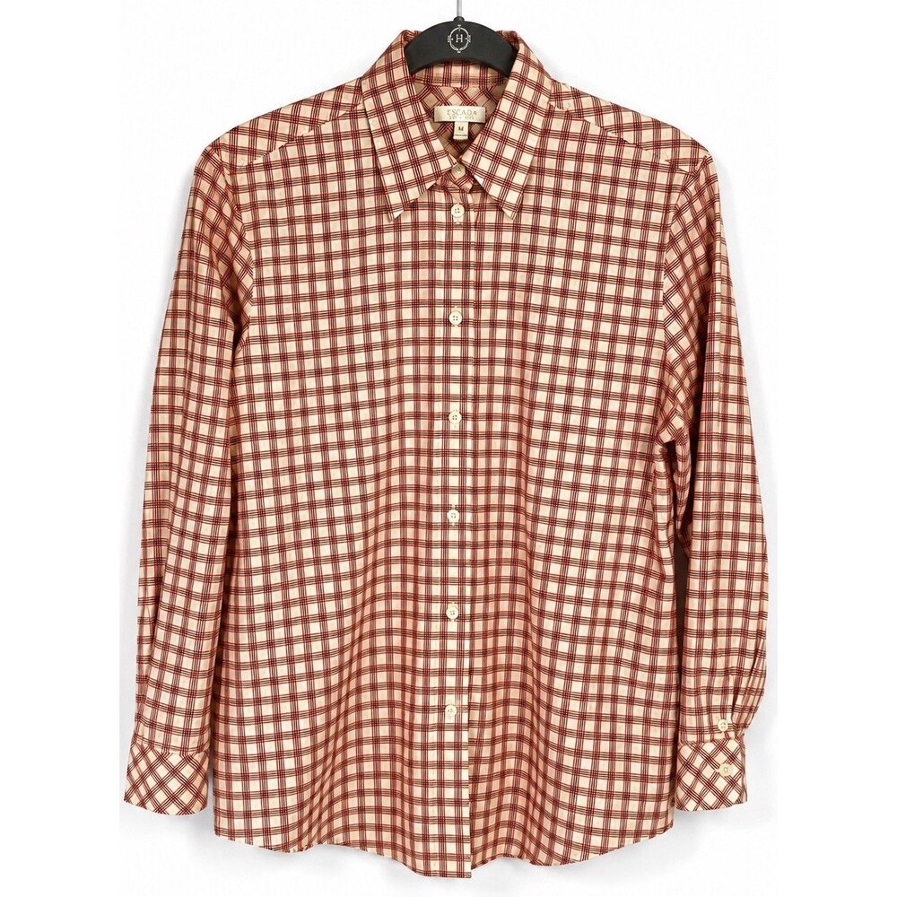 Escada Sport Y2K Cotton Silk Plaid Button Down Shirt Women M Red Black